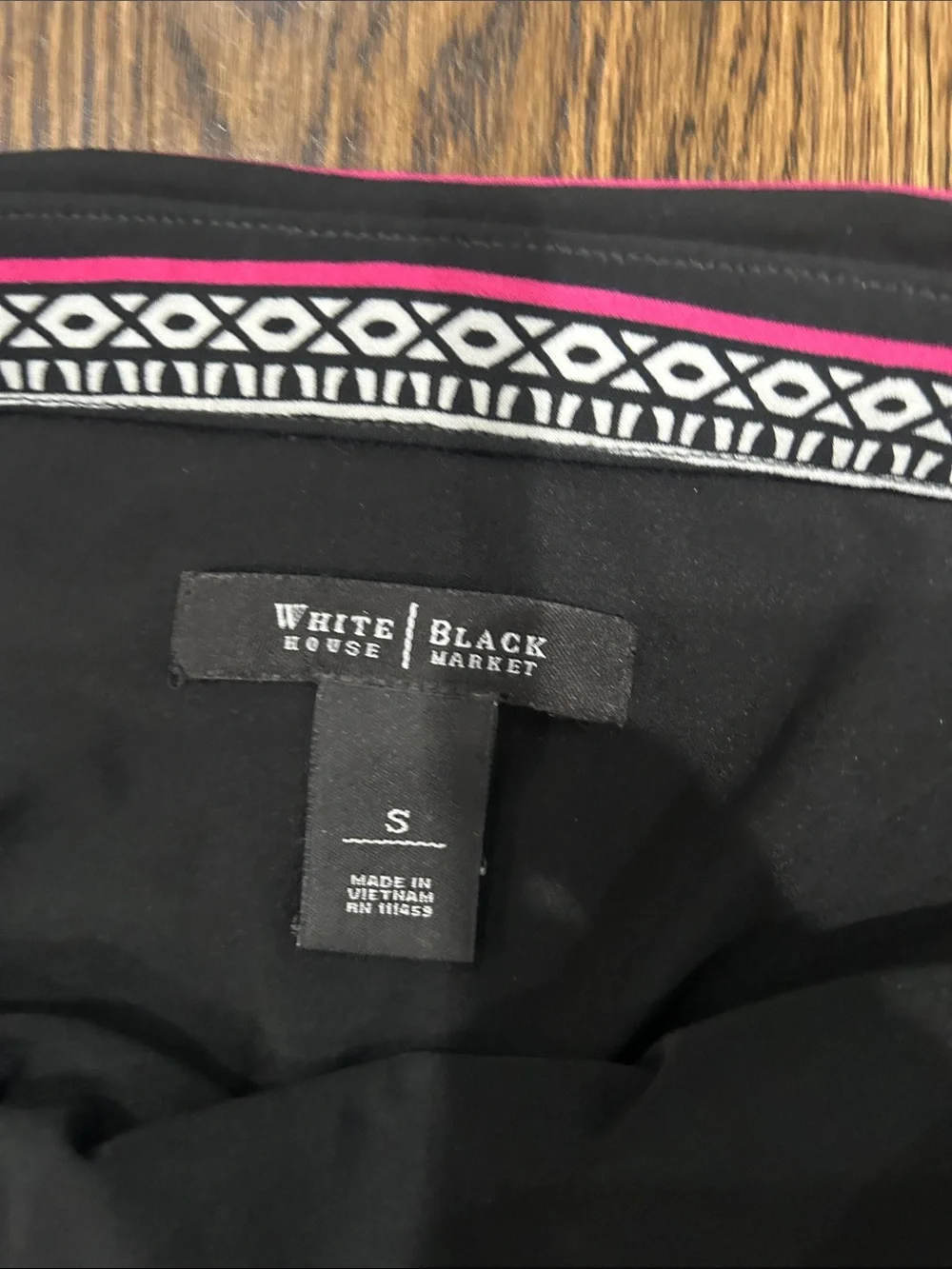 White House Black Market Strapless Black Ikat Print Waist-Tie Dress